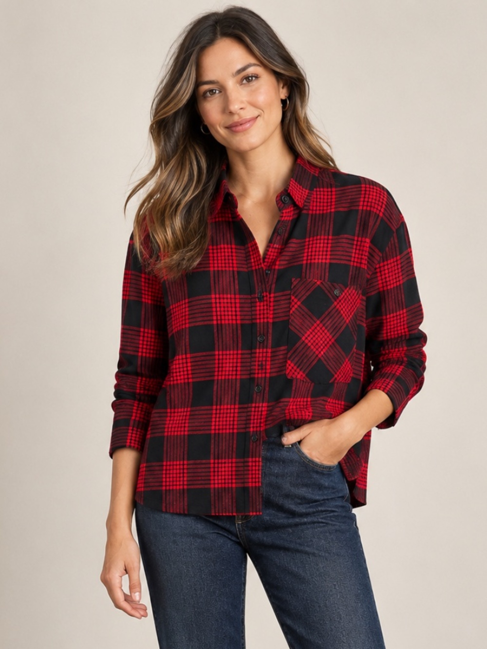 Banana Republic Red Black Plaid Flannel Button Down Shirt Size S